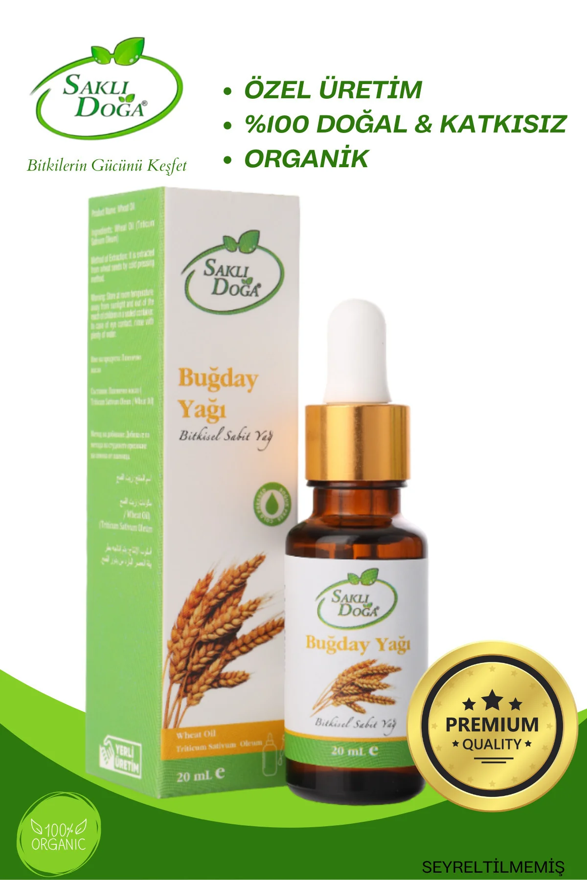 Saklı Doğa Buğday Yağı | %100 Doğal ve Organik Sabit Yağ (20 ml)