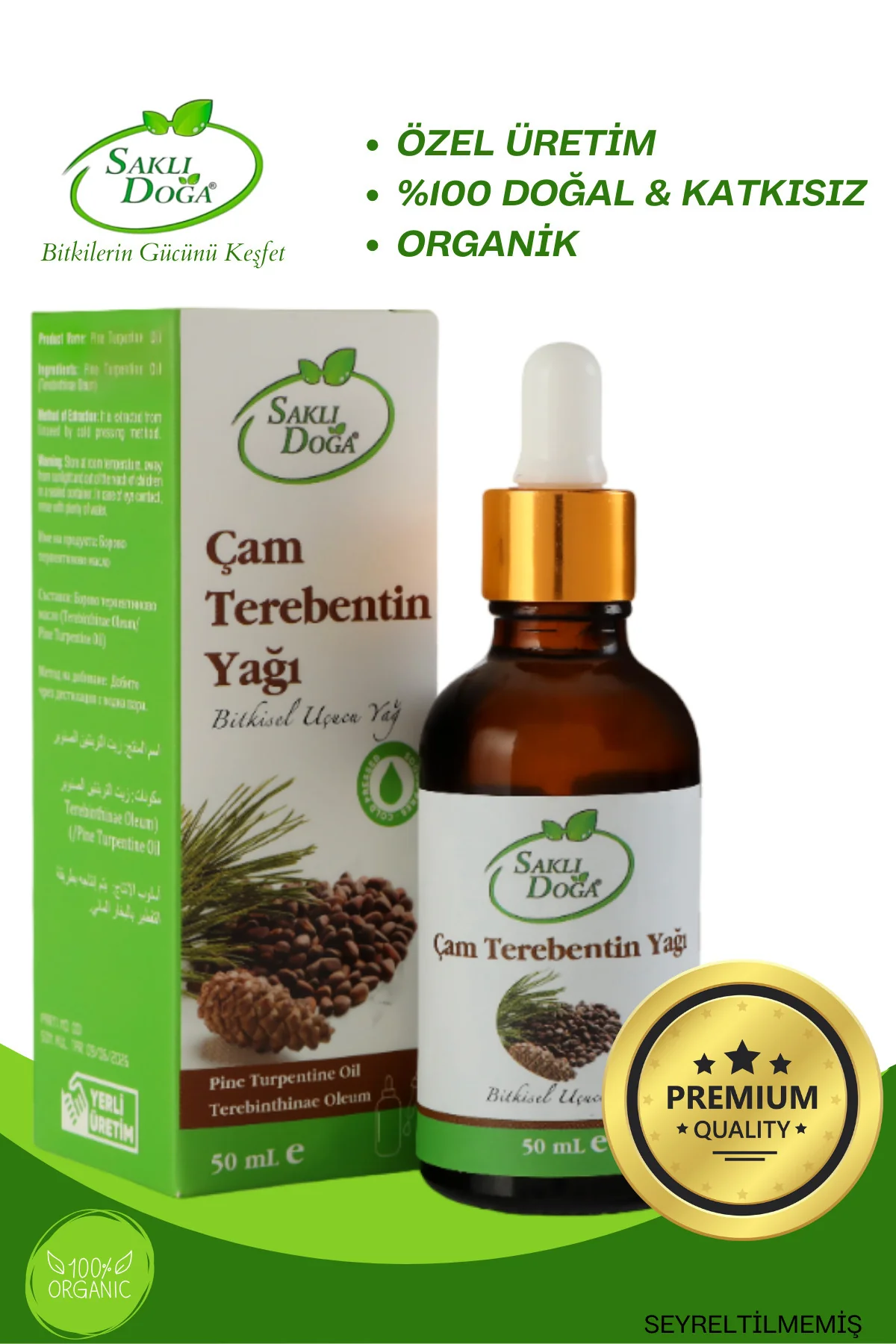 Saklı Doğa Çam Terebentin Yağı | %100 Doğal ve Organik Uçucu Yağ (50 ml)