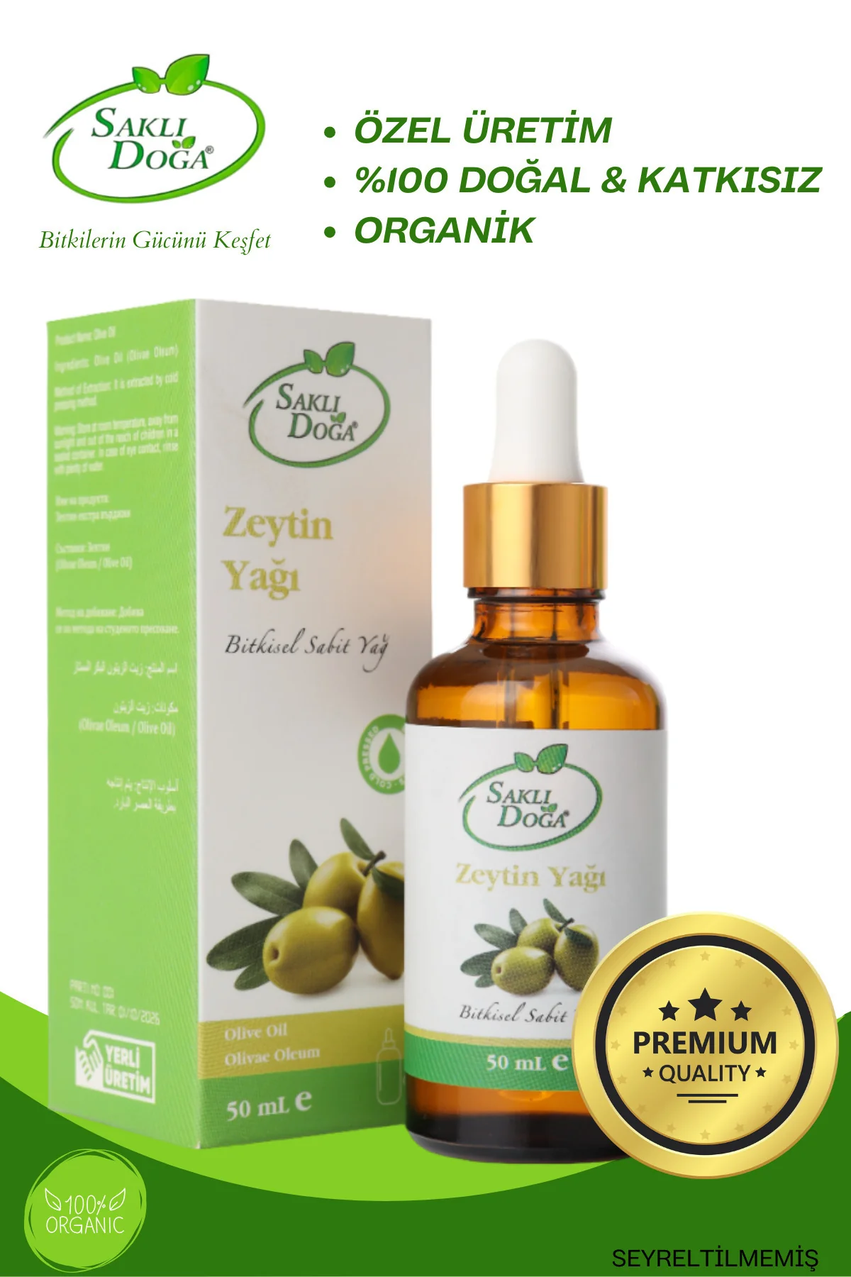 Saklı Doğa Soğuk Sıkım Zeytin Yağı - %100 Doğal ve Katkısız 50 ml