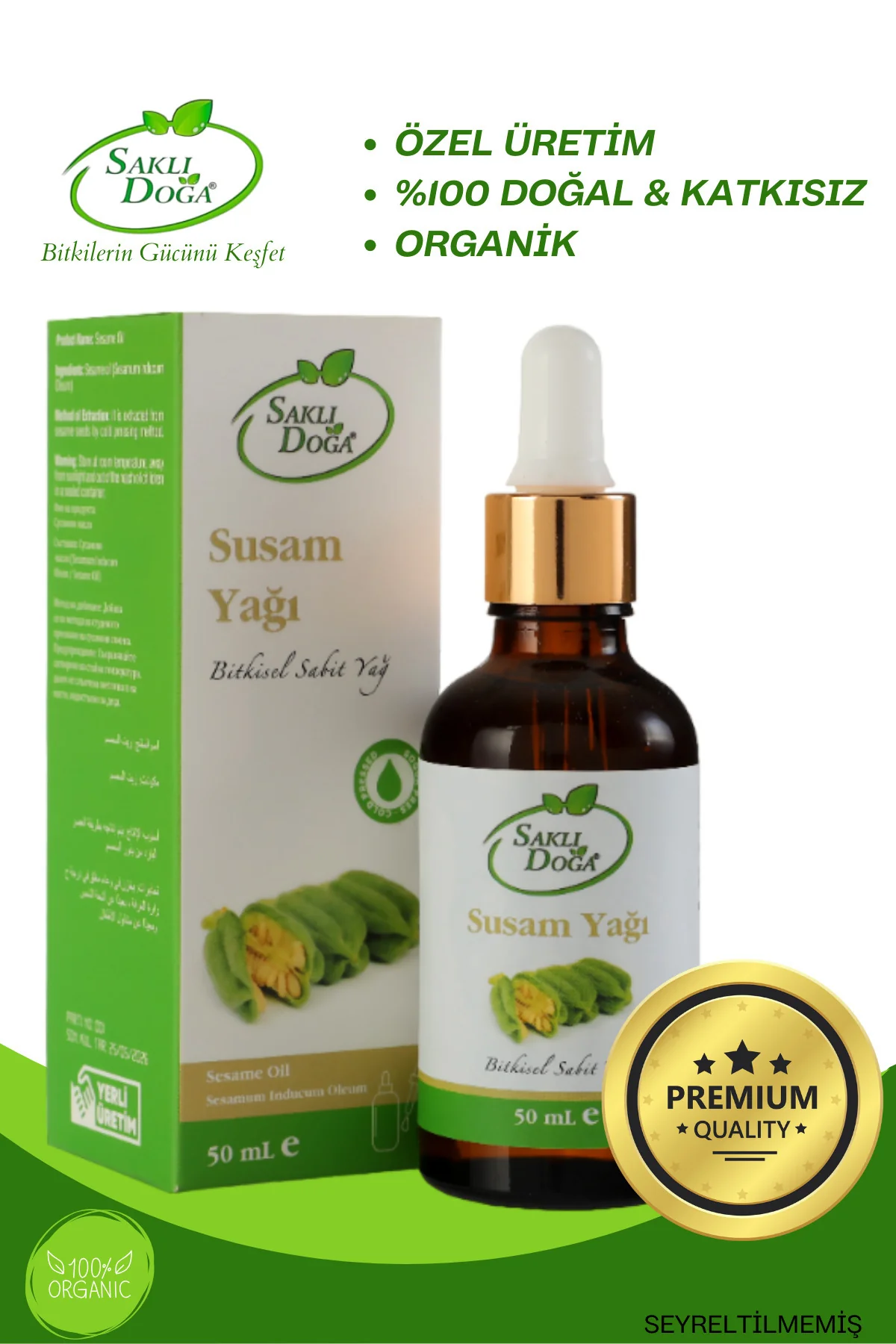 Saklı Doğa Soğuk Sıkım Susam Yağı - %100 Doğal ve Katkısız 50 ml