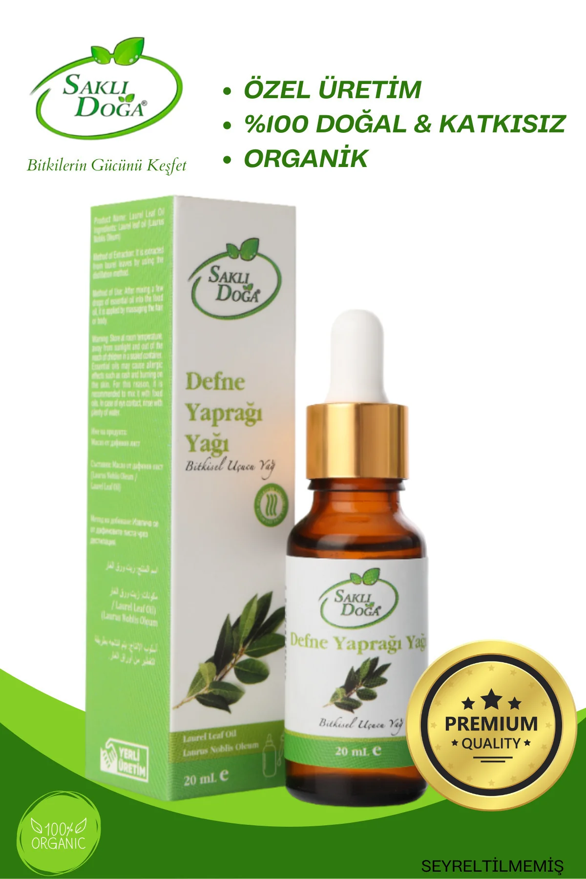 Saklı Doğa Defne Yaprağı Yağı - %100 Doğal ve Katkısız Bitkisel Uçucu Yağ 20 ml