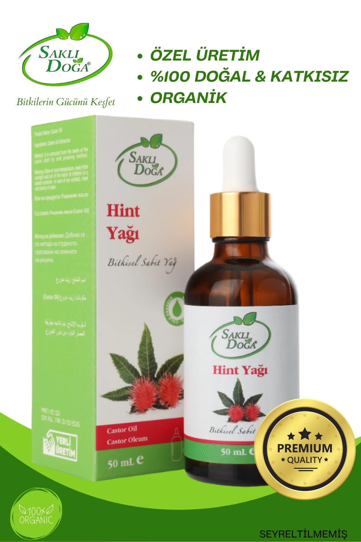 Saklı Doğa Soğuk Sıkım Hint Yağı (Castor Oil) - %100 Doğal ve Katkısız 50 ml