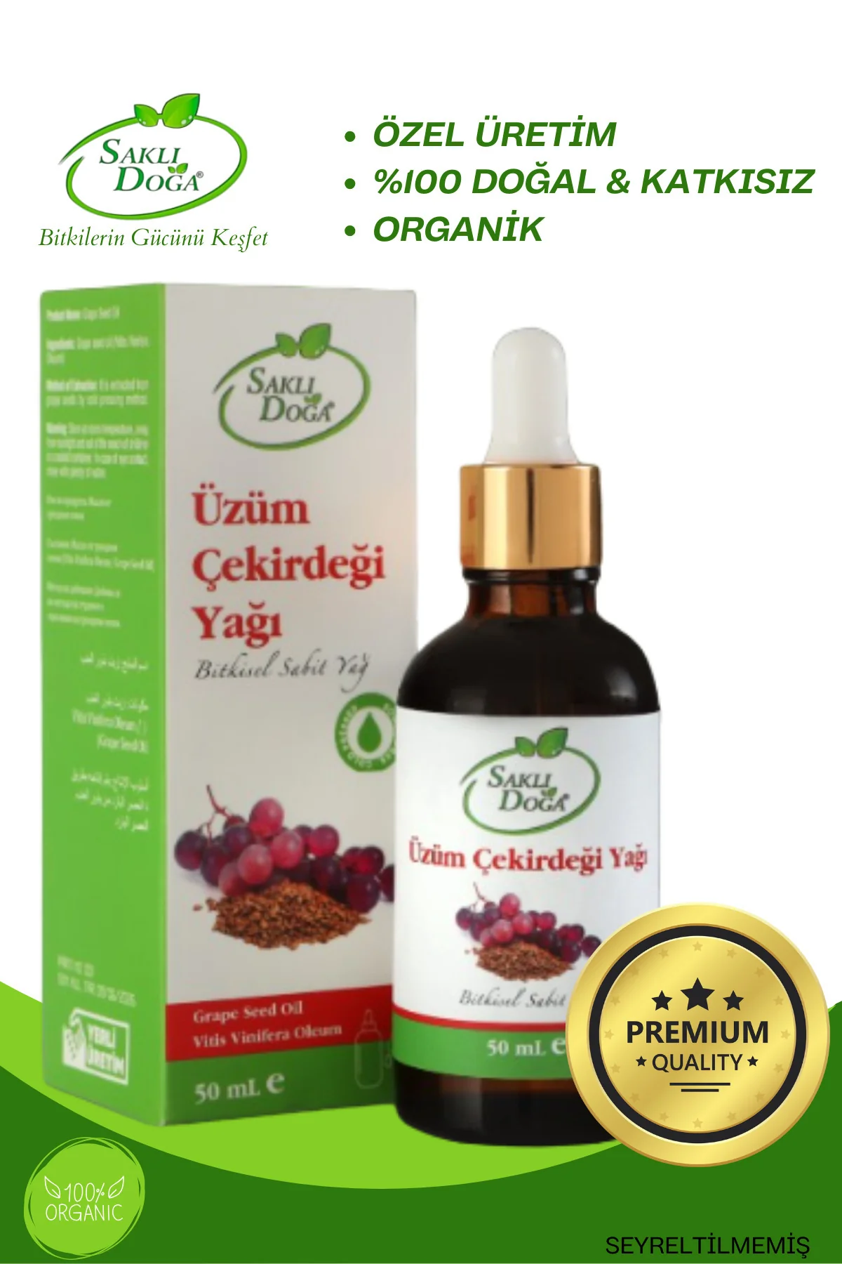 Saklı Doğa Soğuk Sıkım Üzüm Çekirdeği Yağı - %100 Doğal ve Katkısız 50 ml