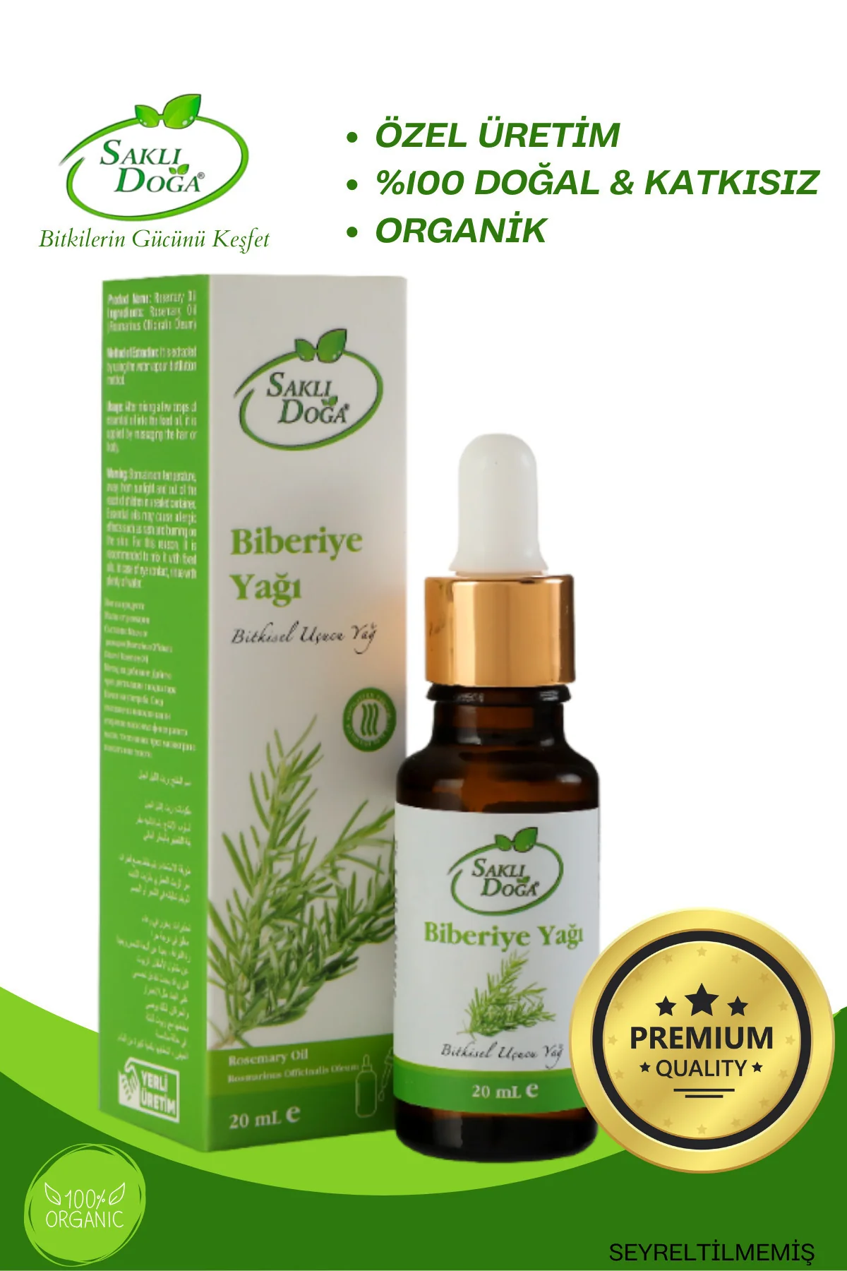 Saklı Doğa Biberiye Yağı | %100 Doğal ve Organik Uçucu Yağ (20 ml)