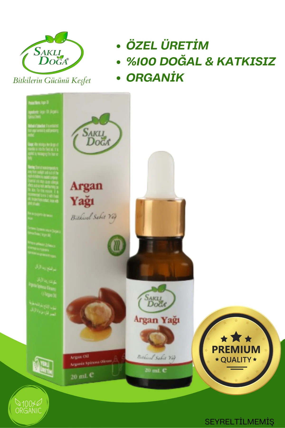 Saklı Doğa Argan Yağı (20ml) – %100 Doğal, Organik ve Katkısız Bitkisel Sabit Yağ