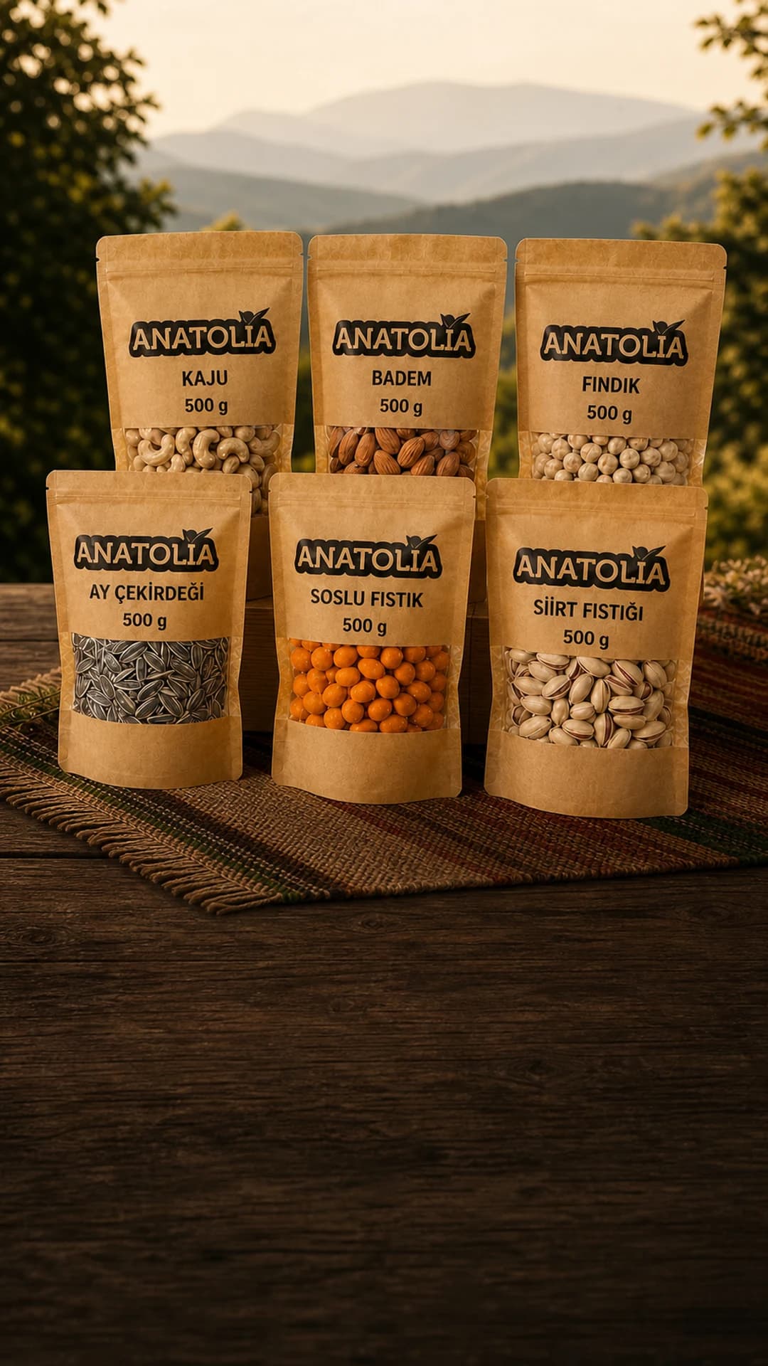Altı çeşit kuruyemişten oluşan 3 kilogramlık Anatolia Kuruyemiş Tanışma Paketi