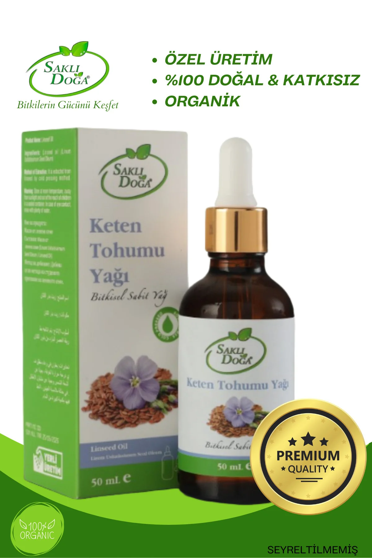 Saklı Doğa Soğuk Sıkım Keten Tohumu Yağı - %100 Doğal ve Katkısız 50 ml