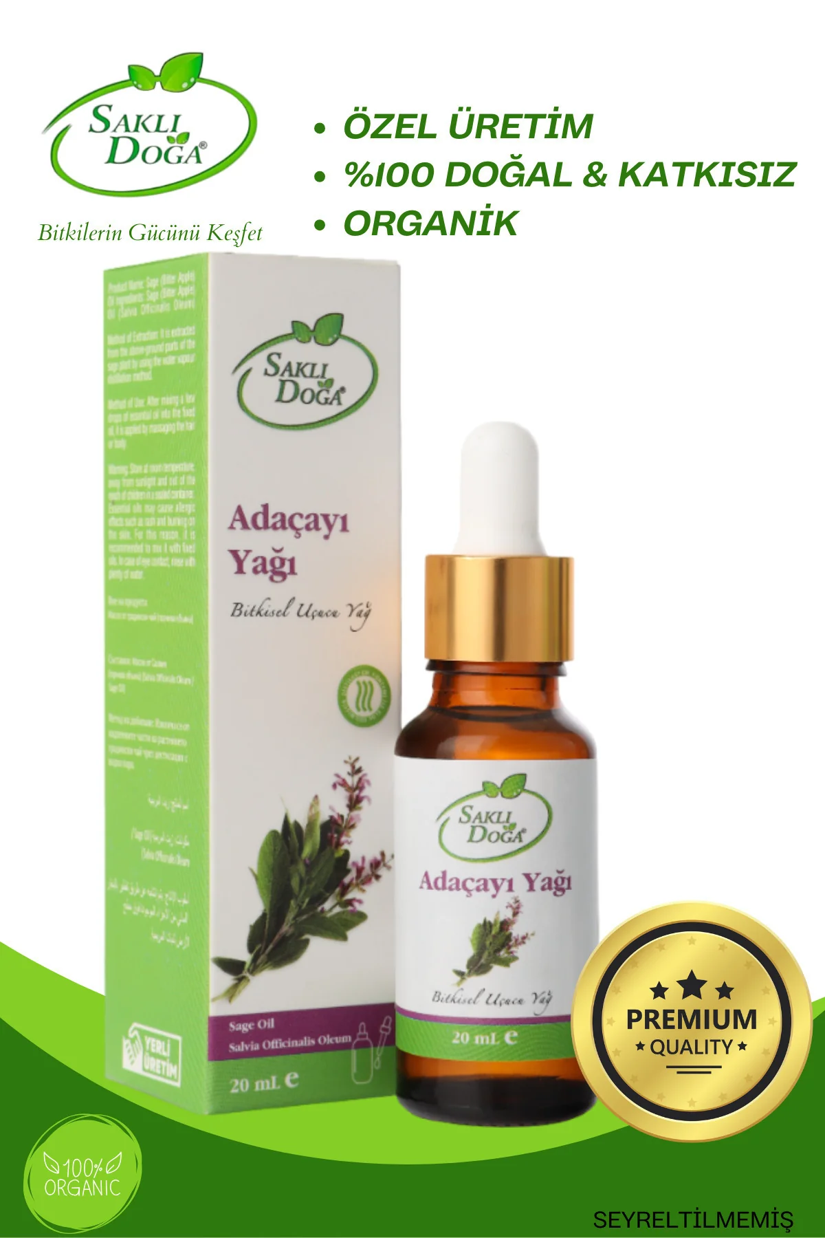 Saklı Doğa Adaçayı Yağı | %100 Doğal ve Organik Uçucu Yağ (20 ml)