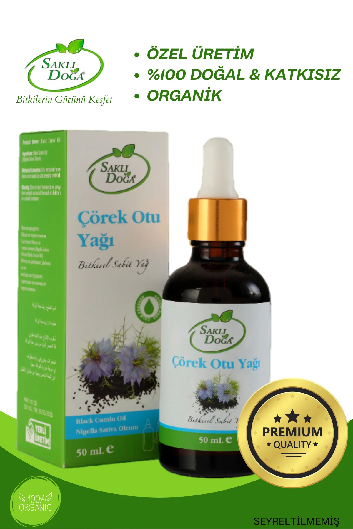 Saklı Doğa Soğuk Sıkım Çörek Otu Yağı - %100 Doğal ve Katkısız 50 ml