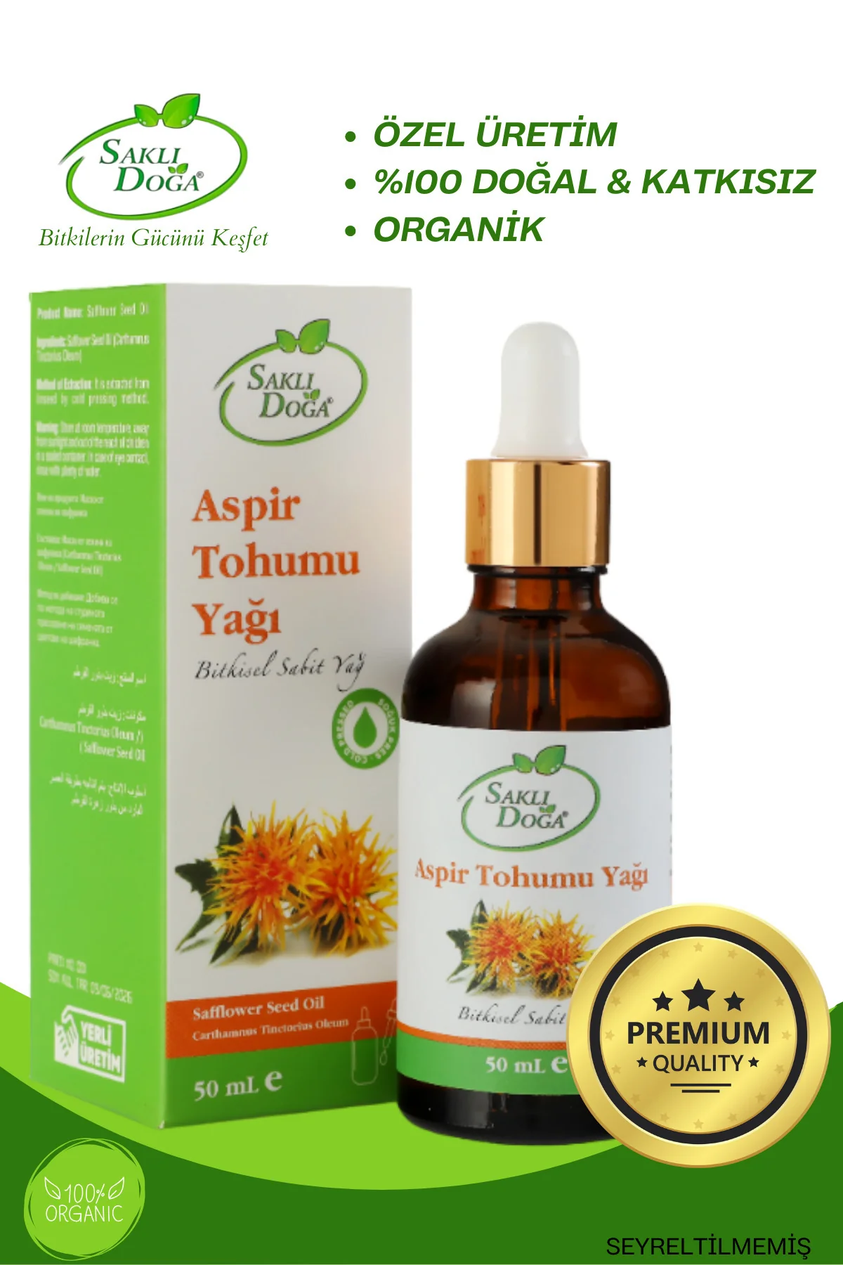 Saklı Doğa Aspir Tohumu Yağı (50ml) – %100 Doğal, Organik ve Soğuk Pres Bitkisel Sabit Yağ